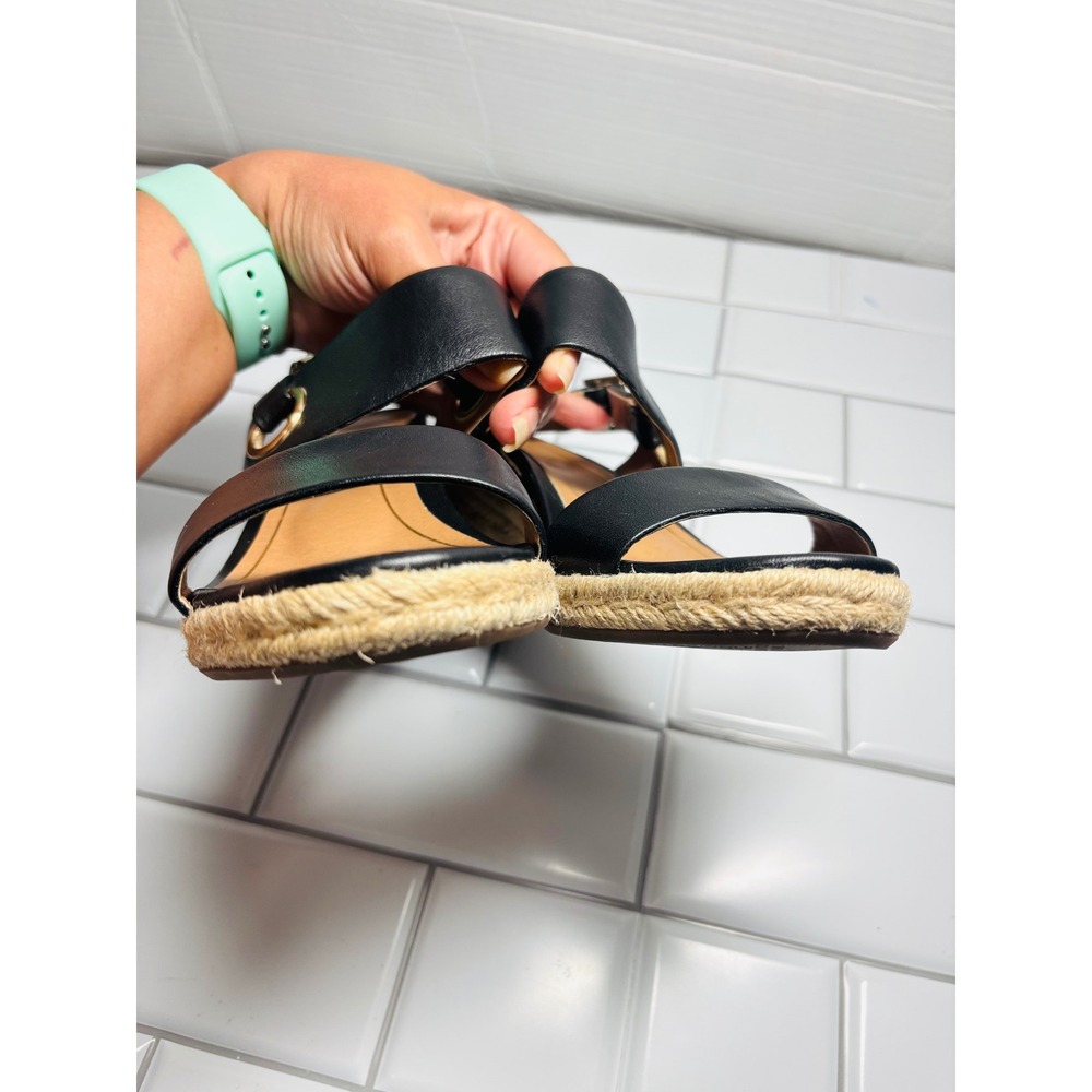 Vionic Tulum Vero Espadrilles Wedge Sandals Black Leather Jute Size 8 - Picture 10 of 13